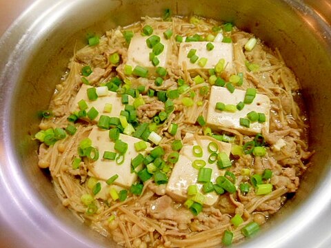 えのき・豆腐・豚肉のめんつゆ煮